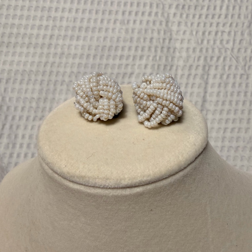 Chic Cream Beaded Knot Earrings